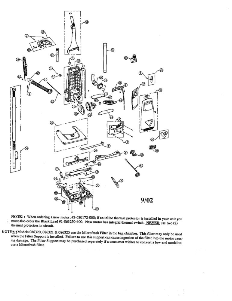 Handle/Motor Cover/Motor Diagram and Parts List for 086321  Dirt Devil Upright Vacuum